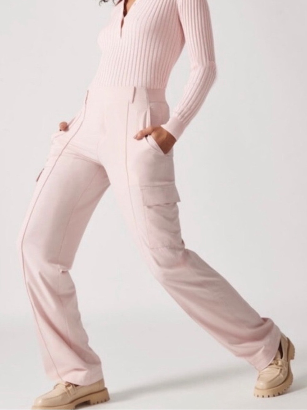 Athleta NWT Vienna Cargo PANTS Pink High Rise Straight-Leg Trousers Size 10 - Picture 3 of 16